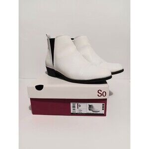 So  White Faux Leather Chelsea Ankle Zip Boots Women's Sz 9M